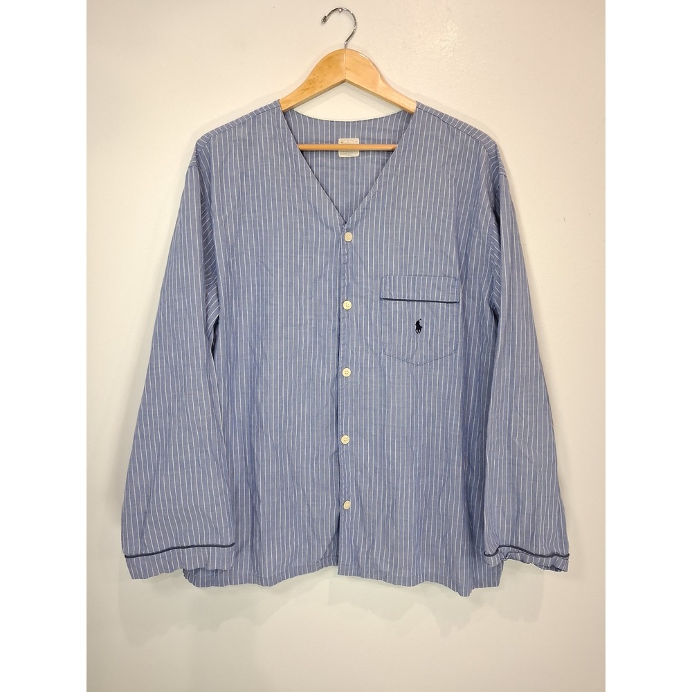 Vintage Polo Ralph Lauren Mens Blue Pinstripe Cotton‎ Pajama Top Shirt L/XL